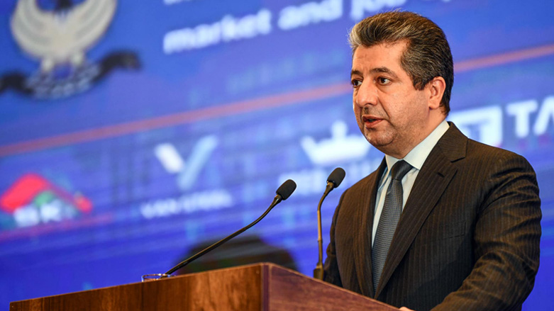 PM Masrour Barzani speaks during the Industrial Forum for Developing Market and Job Opportunities in Erbil, March 7, 2022. (Photo: KRG)